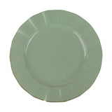 9inch Dusty Sage Heavy Duty Disposable Dinner Plates with Gold Ruffled Rim, Hard Plastic Dinnerware#whtbkgd