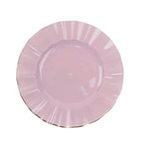 Lavender Lilac Heavy Duty Disposable Dinner Plates with Gold Ruffled Rim, Hard Plastic Dinnerware