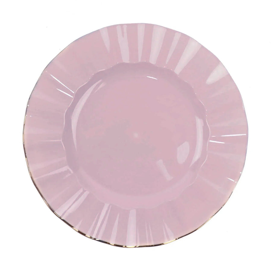 Lavender Lilac Heavy Duty Disposable Dinner Plates with Gold Ruffled Rim, Plastic Dinnerware#whtbkgd
