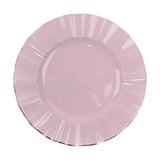 Lavender Lilac Heavy Duty Disposable Dinner Plates with Gold Ruffled Rim, Plastic Dinnerware#whtbkgd