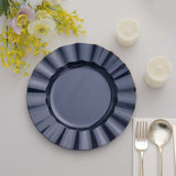9inch Navy Blue Heavy Duty Disposable Dinner Plates with Gold Ruffled Rim, Hard Plastic Dinnerware