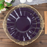 10 Pack | 9inch Purple Heavy Duty Disposable Dinner Plates with Gold Ruffled Rim Dinnerware