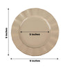 9inch Taupe Heavy Duty Disposable Dinner Plates with Gold Ruffled Rim, Hard Plastic Dinnerware