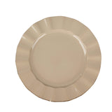 9inch Taupe Heavy Duty Disposable Dinner Plates Gold Ruffled Rim, Hard Plastic Dinnerware