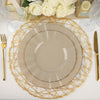 9inch Taupe Heavy Duty Disposable Dinner Plates with Gold Ruffled Rim, Hard Plastic Dinnerware