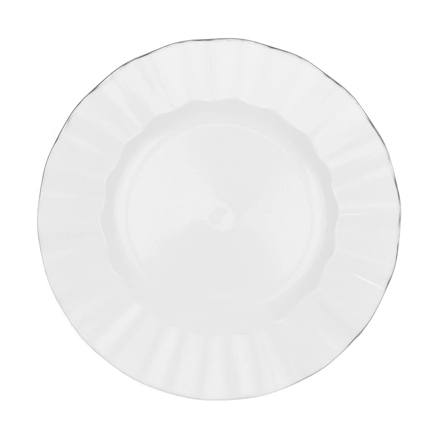 9inch White Heavy Duty Disposable Dinner Plates Gold Ruffled Rim, Hard Plastic Dinnerware#whtbkgd