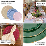 10 Pack | 6inch Clear Heavy Duty Disposable Salad Plates with Gold Ruffled Rim, Dessert Dinnerware