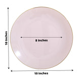 10 Pack | 10inch Glossy Blush Rose Gold Round Disposable Dinner Plates With Gold Rim