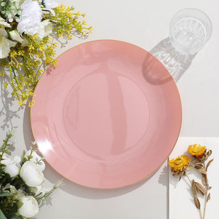 Glossy Dusty Rose Round Disposable Dinner Plates With Gold Rim