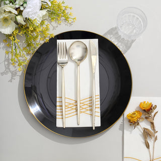Glossy Black Round Disposable Dinner Plates With Gold Rim