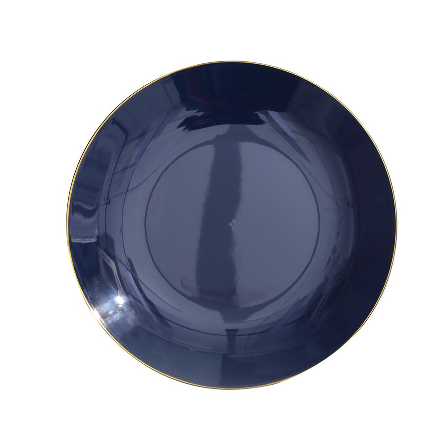 10 Pack | 10inch Glossy Navy Blue Round Disposable Dinner Plates With Gold Rim#whtbkgd