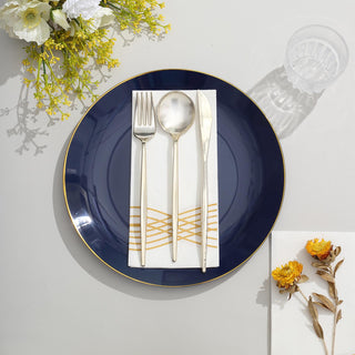 Glossy Navy Blue Round Disposable Dinner Plates With Gold Rim: The Perfect Addition to Your Event Decor