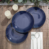 10 Pack | 8inch Glossy Navy Blue Round Plastic Salad Plates With Gold Rim