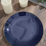 10 Pack | 8inch Glossy Navy Blue Round Plastic Salad Plates With Gold Rim