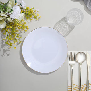 Elegant Glossy White Round Plastic Salad Plates With Gold Rim