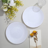 10 Pack | 8inch Glossy White Round Plastic Salad Plates With Gold Rim