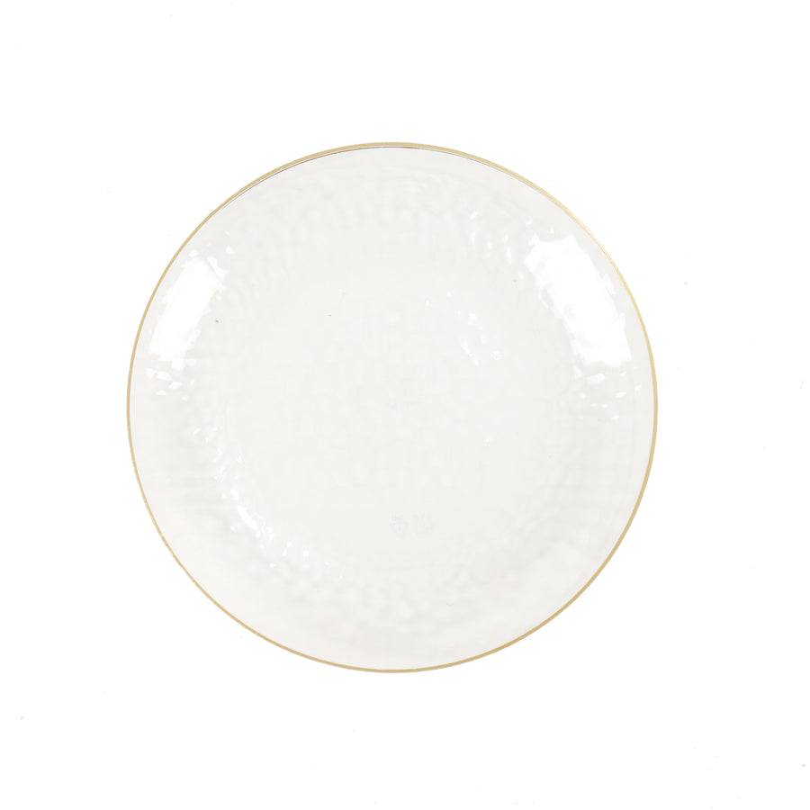 10 Pack | Clear Hammered 9inch Round Plastic Dinner Plates With Gold Rim#whtbkgd