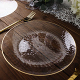 10 Pack | Clear Hammered 9inch Round Plastic Dinner Plates With Gold Rim