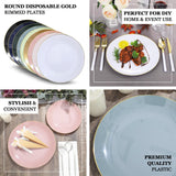 10 Pack | 8inch Glossy Black Round Plastic Salad Plates With Gold Rim