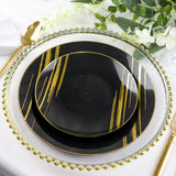 10 Pack | Black & Gold Brush Stroked 10inch Round Plastic Dinner Plates