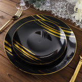 10 Pack | Black & Gold Brush Stroked 10inch Round Plastic Dinner Plates