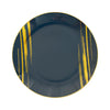 10 Pack | 10inch Navy Blue and Gold Brush Stroked Round Plastic Dinner Plates#whtbkgd