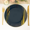 10 Pack | 10inch Navy Blue and Gold Brush Stroked Round Plastic Dinner Plates