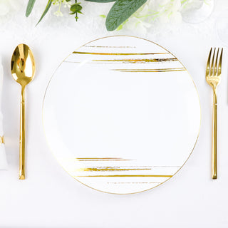 Elegant White and Gold Brush Stroked Dinner Plates