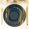 10 Pack | 7inch Navy Blue and Gold Brush Stroked Round Plastic Dessert Plates