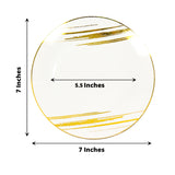 10 Pack | White & Gold Brush Stroked 7inch Round Plastic Dessert Plates