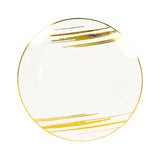 10 Pack | White & Gold Brush Stroked 7inch Round Plastic Dessert Plates#whtbkgd