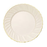 10 Pack | 10inch Ivory / Gold Flair Rim Disposable Dinner Plates, Round Plastic Party Plates#whtbkgd