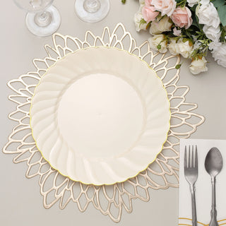 Elegant Ivory and Gold Flair Rim Disposable Dinner Plates