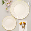 10 Pack | 7.5inch Ivory / Gold Flair Rim Disposable Salad Plates, Plastic Dessert Appetizer Plates