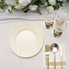 10 Pack | 7.5inch Ivory / Gold Flair Rim Disposable Salad Plates, Plastic Dessert Appetizer Plates