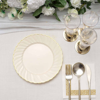 Elegant Ivory and Gold Flair Rim Disposable Salad Plates