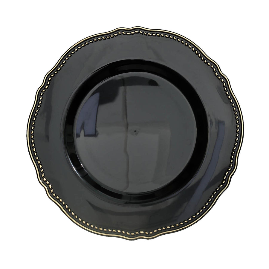 10 Pack | 10inch Black / Gold Scalloped Rim Disposable Dinner Plates#whtbkgd
