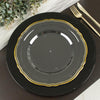 10 Pack | 10inch Clear / Gold Scalloped Rim Disposable Dinner Plates, Large Plastic Party Plates