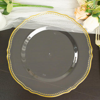 Elegant Clear/Gold Scalloped Rim Disposable Dinner Plates