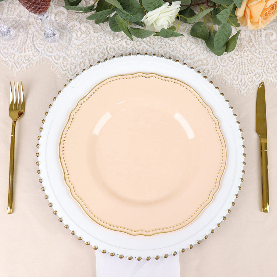 10 Pack | 10inch Nude / Gold Scalloped Rim Disposable Dinner Plates