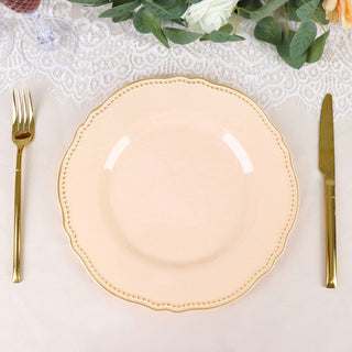 Elegant Nude/Gold Scalloped Rim Disposable Dinner Plates