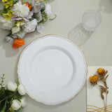 10 Pack | 10inch White / Gold Scalloped Rim Plastic Dinner Plates