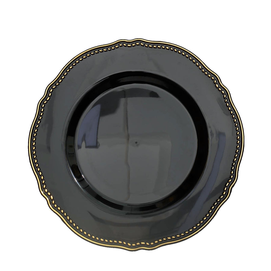 10 Pack | 9inch Black / Gold Scalloped Rim Disposable Dinner Plates#whtbkgd