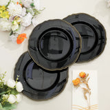 10 Pack | 9inch Black / Gold Scalloped Rim Disposable Dinner Plates