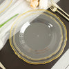 10 Pack | 9inch Clear / Gold Scalloped Rim Disposable Dinner Plates, Plastic Party Plates
