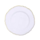 10 Pack | 9inch White / Gold Scalloped Rim Plastic Dinner Plates#whtbkgd