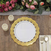 10 Pack | 10inch White with Gold Lace Rim Lunch Party Plastic Plates