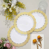 10 Pack | 7inch White with Gold Lace Rim Plastic Salad Plates