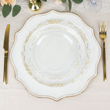 10 Pack | 7inch Gold Vintage Rim Clear Disposable Salad Plates With Embossed Scalloped Edges