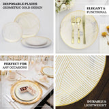 10 Pack | 10inches White Gold Wave Brush Stroked Disposable Dinner Plates, Plastic Party Plates